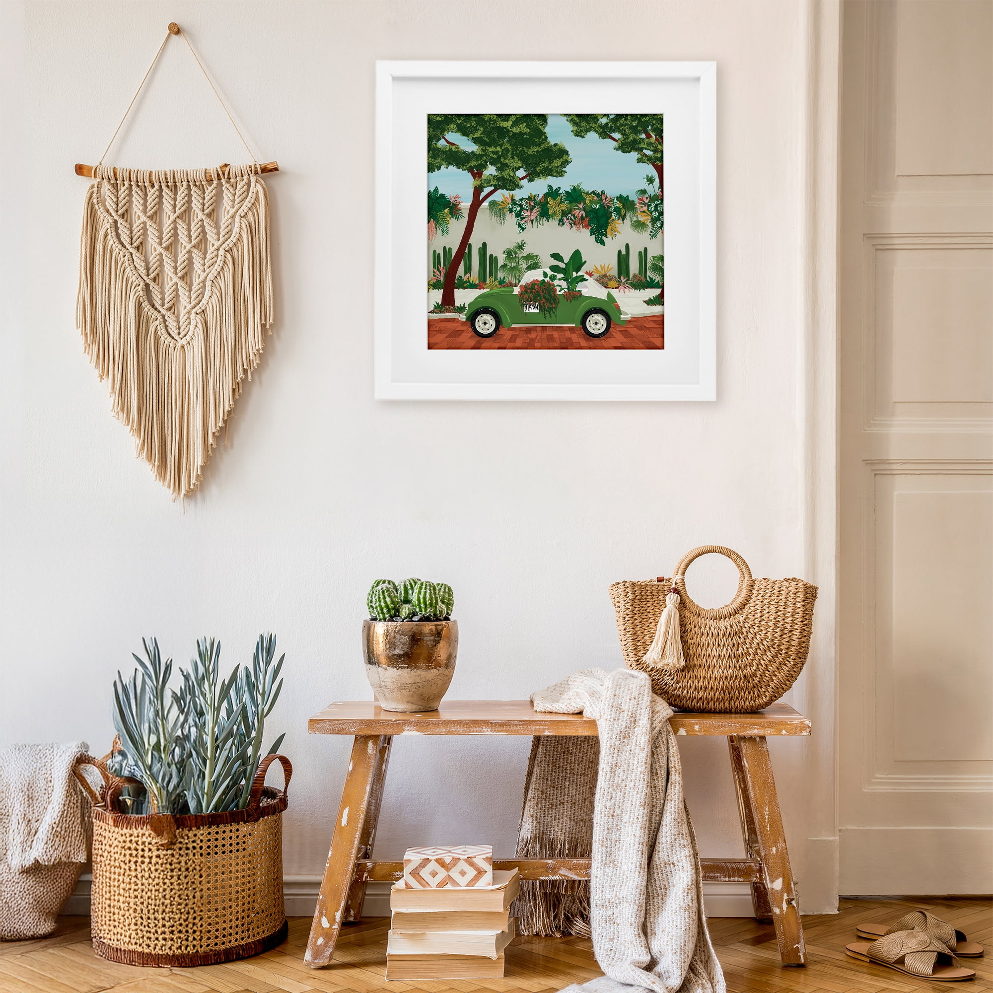Stupell Industries Overgrown Garden Taxi White Framed Print Under Glass, design by Vero Illustrates
