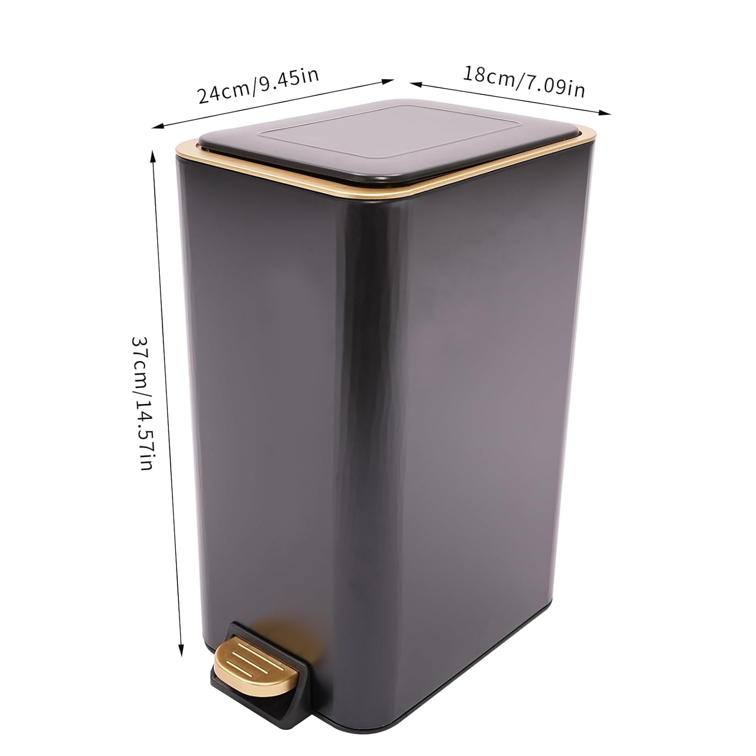 3.17 Gallon Step Trash Bin,Rectangular Garbage Can with Inner Bucket,Bathroom Trash Can with Lid Soft Close, Modern Design Trash Can for Kitchen, Bedroom, Living Room