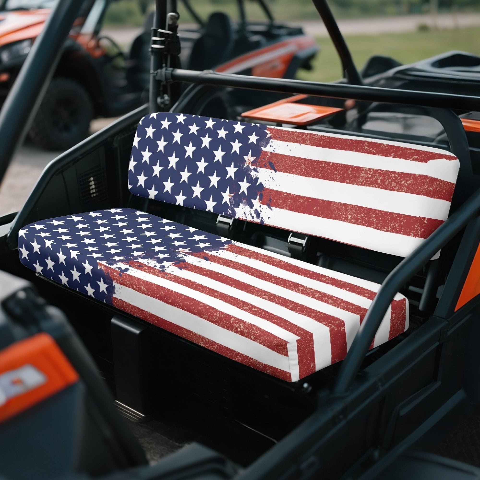 ZIATUBLES 2-Pack Waterproof UTV Seat Covers with American Flag Print, Replacement Bench Seat Protectors Compatible with Kawasaki Mule 3000 3010, Wear-Resistant Polyester UTV Seat Decor Covers