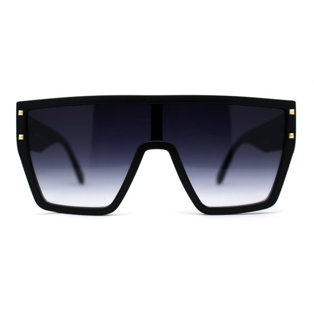 Oversize Flat Top Shield Square Rectangle Plastic Fashion Sunglasses Matte Black