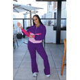 thumbnail image 6 of Aomice Women's 2 Piece Tracksuit Set Zip Up Jacket Flare Leg Pants | Color Block Matching Set with Zip Up Jacket and High Waist Flare Pants for Casual, Travel and Everyday Wear-Purple Pink-2XL, 6 of 8