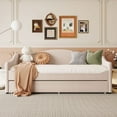 thumbnail image 2 of [Luckynote]Teddy Fleece Twin Size Upholstered Daybed with Light and Trundle, Beige, 2 of 14