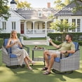 thumbnail image 3 of Arnahaishe Wicker Swivel Rocking Glider Chairs Set of 2 with Blue Cushions, All-Weather Outdoor Patio Chairs, 3 of 11