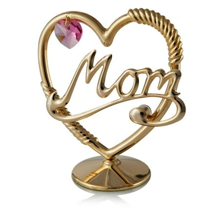 24K Gold Plated Crystal Studded Mom in A Heart Ornament with a Pink Crystal Loving Gift By Matashi