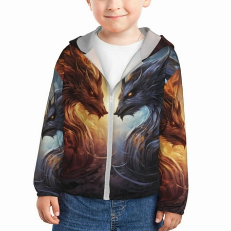 

Qekee Red And White Beast Print UPF 50+ Kids Sun-Protective Hooded Long Sleeve Rash Guard for Fishing Water Beach Sports -18 Months