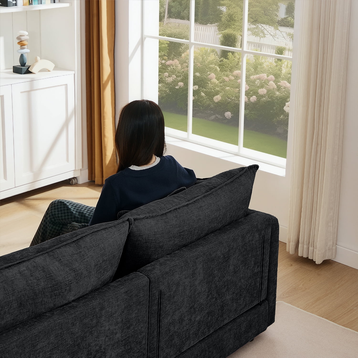 MOONMISS Modular L Shaped Sectional Sofa with Ottoman Chenille 3 Seat Comfy Cloud Couches