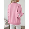 thumbnail image 4 of Women's Crew Neck Bow Jacquard Knit Sweater, Drop Shoulder Long Sleeve Loose Pullover Top for Christmas Holiday, 4 of 7