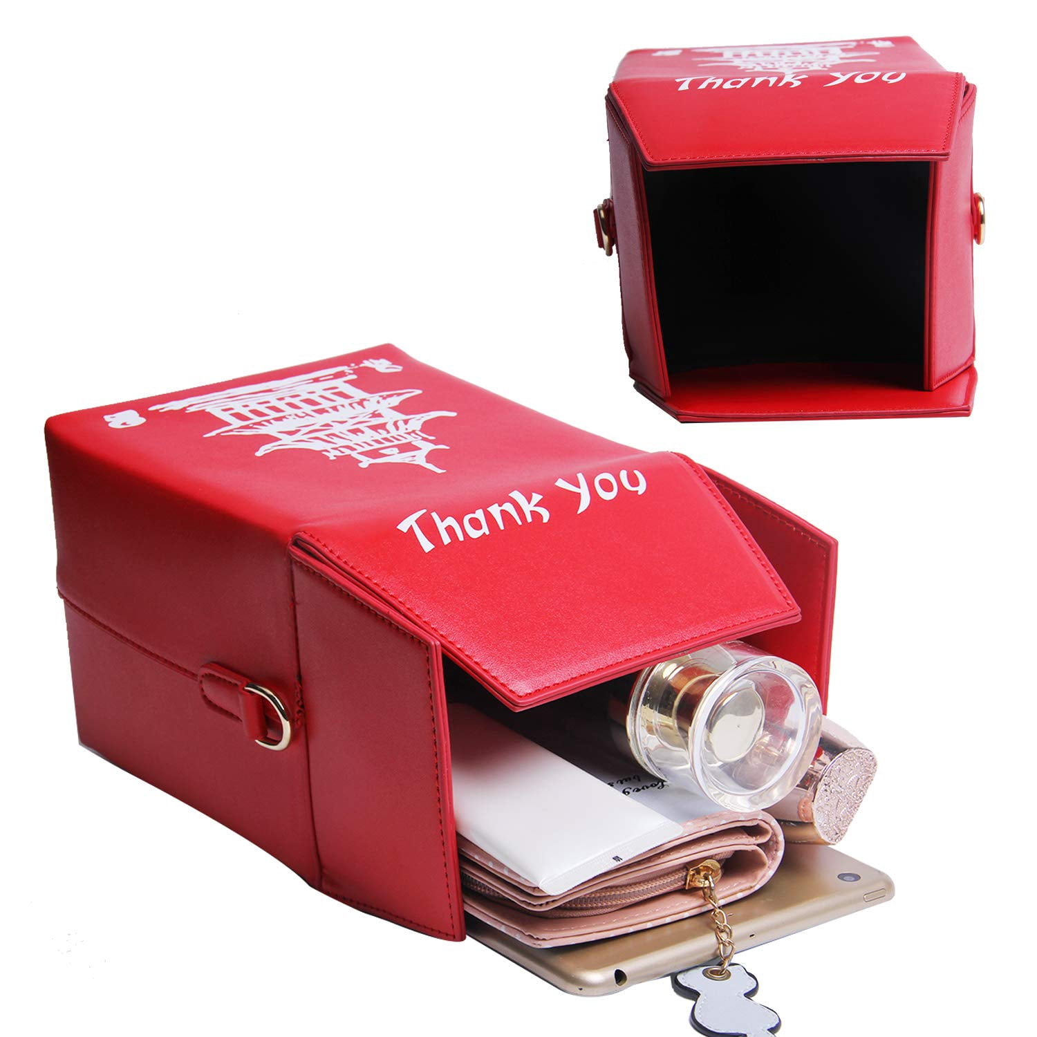 Women Novelty Chinese Takeout Purse Tower Print Crossody Shoulder Bag Box Totes with Comfortable Chain Strap