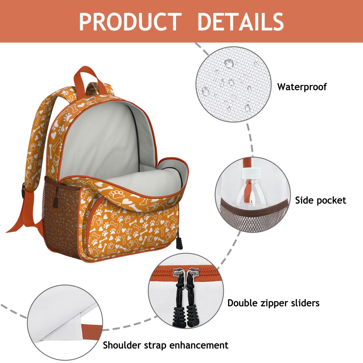 Cartoon Puppy Pattern Student Backpack – Cute Dog Paw Print with Bone and Tail Design, Artistic Watercolor Style for School