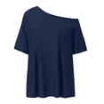 thumbnail image 5 of idosla Womens Off the Shoulder Tops Oversized T-Shirts Short Sleeve Tees Summer 2026 Casual Spring Clothes (Blue, S), 5 of 5