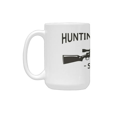 

Hunting Decor Vintage Logo Design for Hunting and Shooting Store with Rifle Silhouette Black and Whi Ceramic Mug (15 OZ) (Made In USA)
