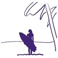 thumbnail image 1 of Surfer on The Beach Sketch - 5" - Die-Cut Sticker - for Cars, Trucks, Windows, Laptops, Tablets 3.0 mil Thick - Purple, 1 of 4
