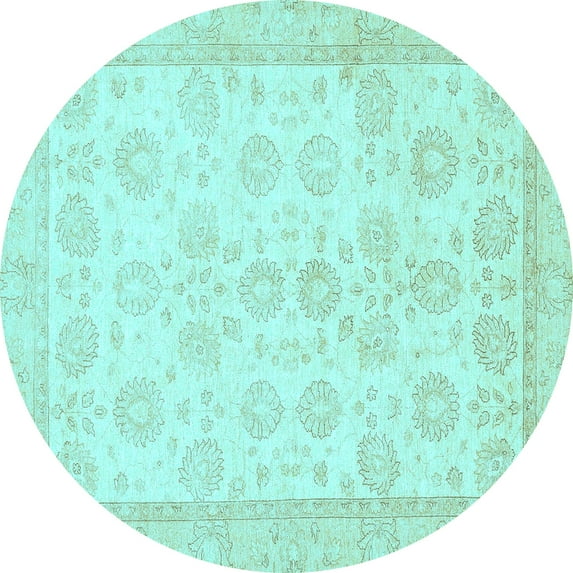Ahgly Company Indoor Round Oriental Light Blue Traditional Area Rugs, 7' Round