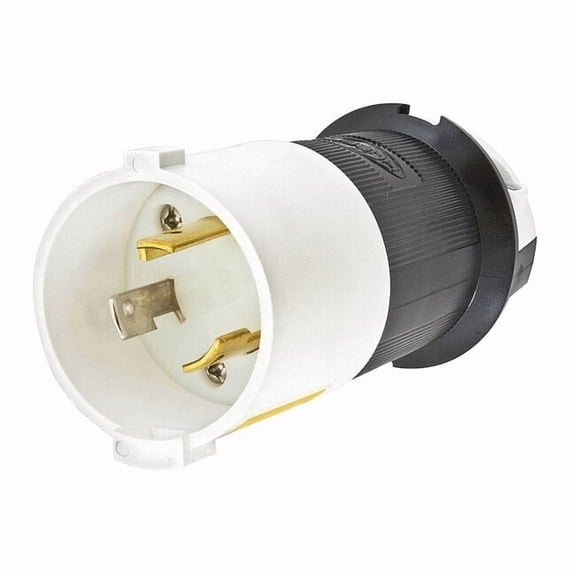 Hubbell HBL2611S Locking Safety Shroud Plug, 30 amp, 125V, L5-30P, Black and White