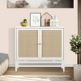 thumbnail image 3 of Eureka Accent Storage Cabinet, Boho Farmhouse Rattan Sideboard Buffet with Doors and Shelves, Wooden Cupboard Console Table White Wood Finish Wood,, 3 of 5