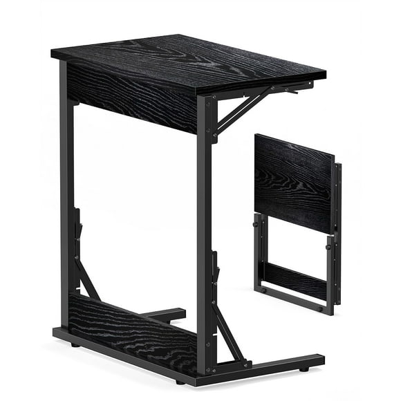 Tatub Folding TV Tray Table 24"" Wide C-Shaped End Table for Couches Small Sofa-Side Laptop Desk with Metal Frame for Living Room Bedroom Black