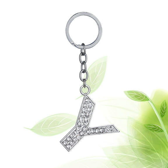 Raindrops Stylish Alphabet Letter Y Keychain with Rhinestones Decoration for Handbag Charm and Key Holding Silver Color