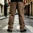 thumbnail image 4 of Men's Sweatpants Elastic Waist Side Hand Pockets Multi Side Patch Pockets Loose Wide‑Leg Straight‑Hem Soft Trousers for Casual Outdoor‑Focused Daily Activities Brown 3XL, 4 of 7