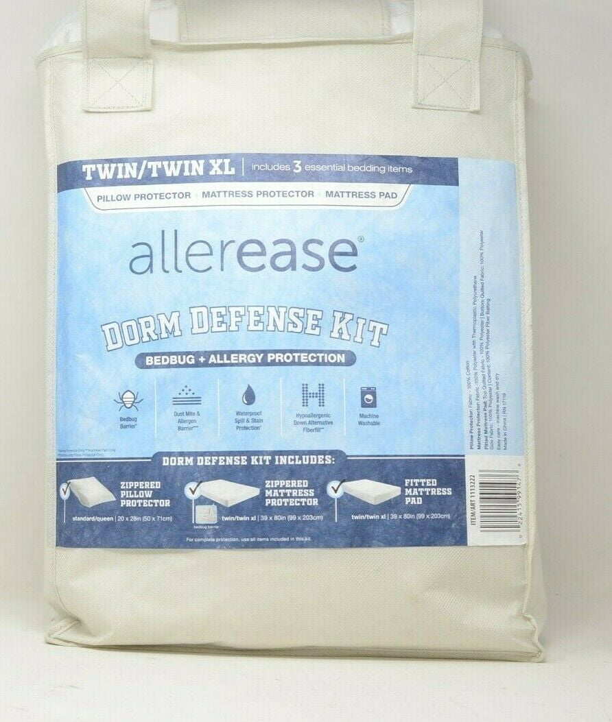 Allerease Dorm Defense Kit 3Piece Mattress Protector Pad Pillow Kit