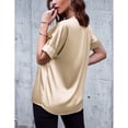 thumbnail image 4 of Blusa de satén con escote en V y manga corta para mujer, color caqui, transpirable, talla L, para primavera y verano, 4 of 6