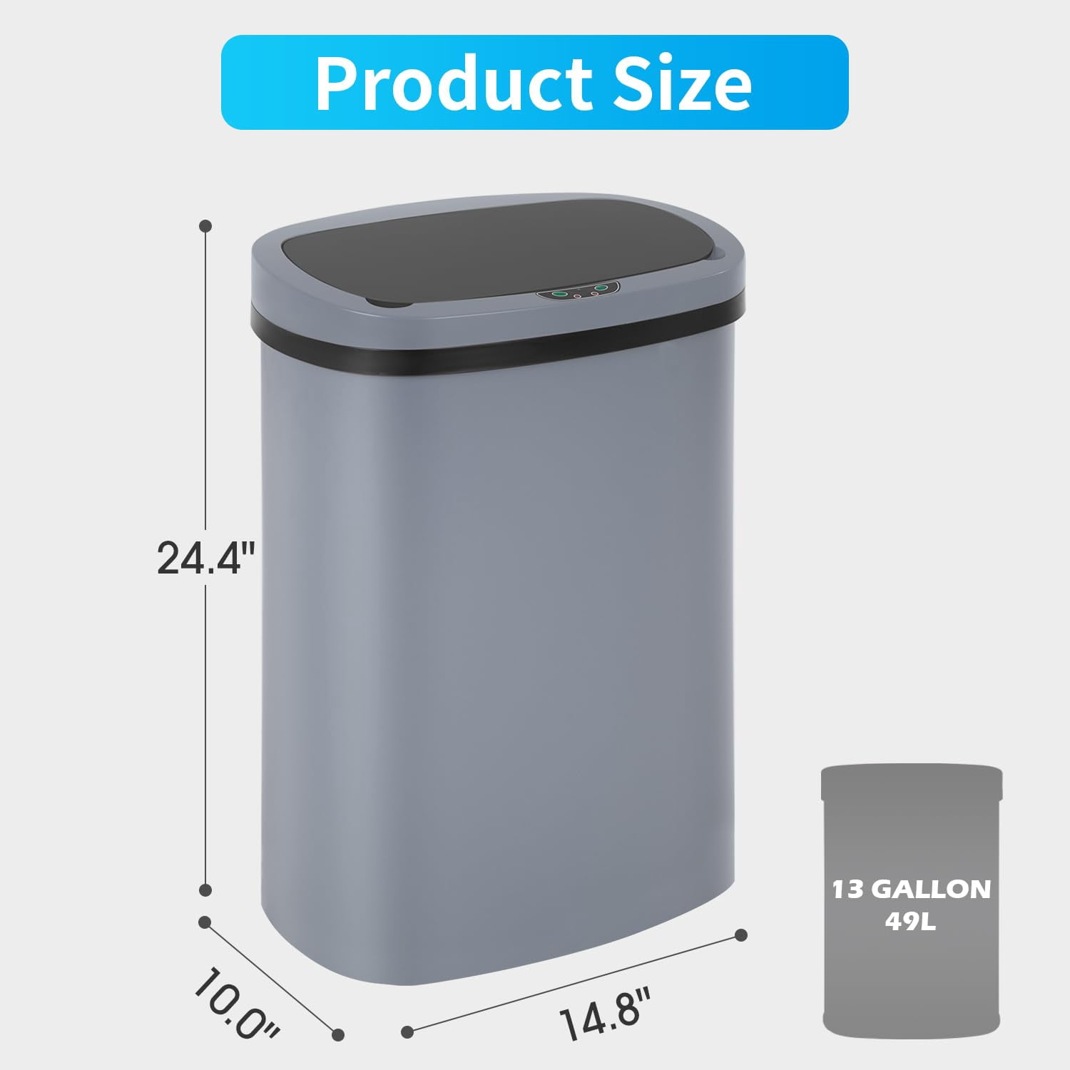 Automatic Trash Can for Kitchen, 13 Gallon Trash Can with Lid Plastic Garbage Can Waste Bin with Motion Sensor for Bedroom, Bathroom, Office, Living Room (Gray)