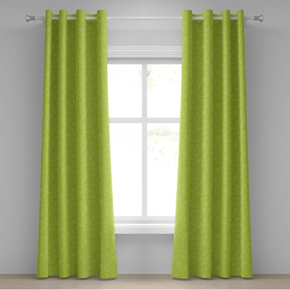 Ambesonne Green Leaf Grommet Curtain, Doodle Curly Flora, 50" x 108", Yellow Green White