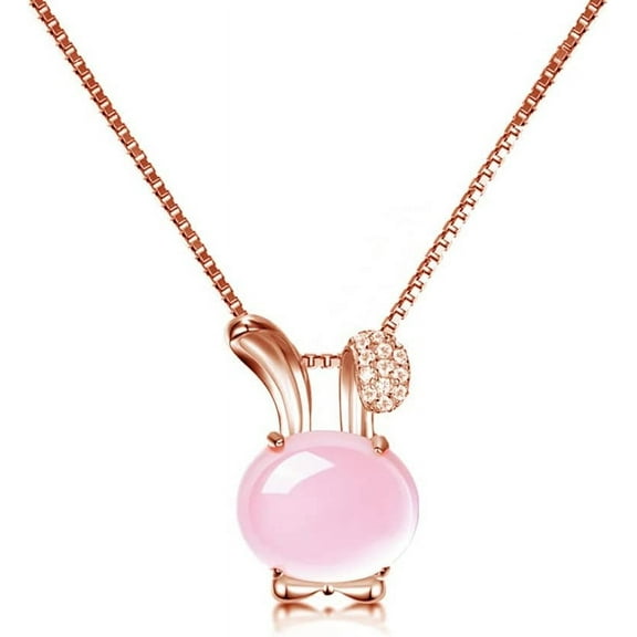 XBage Bunny Rabbit Pendant Pink, Cubic Zirconia Animal Necklace, 18K Gold Plated, Box Chain, 18 Inch
