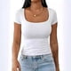 thumbnail image 2 of Camiseta de manga corta con cuello en U ajustada para mujer: top informal de color liso, material suave y transpirable, tallas S/M/L/XL/XXL., 2 of 3