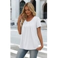 thumbnail image 5 of Ronuti Women T Shirts Pleated Short Sleeve Tops Business Casual Dressy Blouses White Tops, 5 of 9