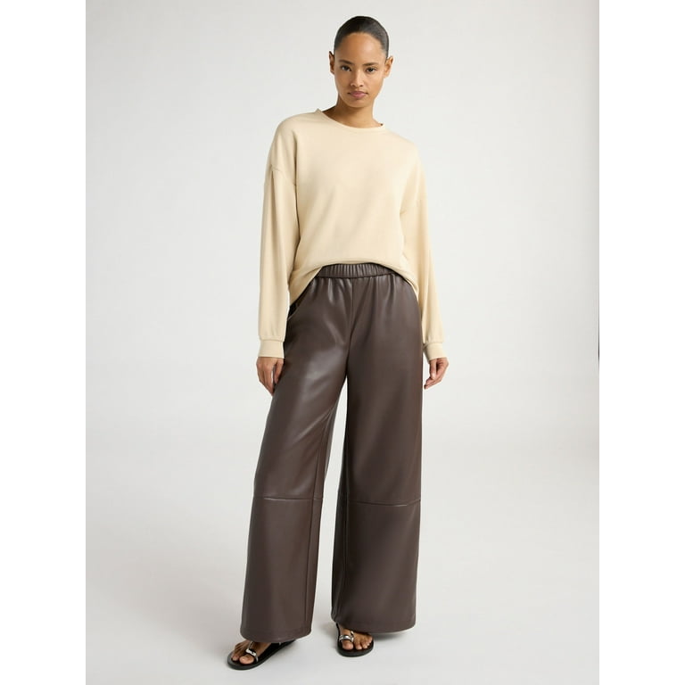 Scoop Women's Faux Leather Wide Leg Parachute Pants with Scoop Women's Faux Leather Wide Leg Parachute Pants with