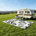 thumbnail image 3 of LUOVEN 8x10 Reversible Outdoor Waterproof Rug Plastic Straw Patio Mat for Backyard, Deck, RV, Camping, Porch, Black & White, 3 of 8