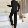 thumbnail image 6 of Clothing Cqxid525 women pajama sets Ribbed Pajama Sets for Women Pullover V Neck Long Sleeve Sleepwear Matching Comfy Long Pants Outfits Black 1PC, 6 of 7