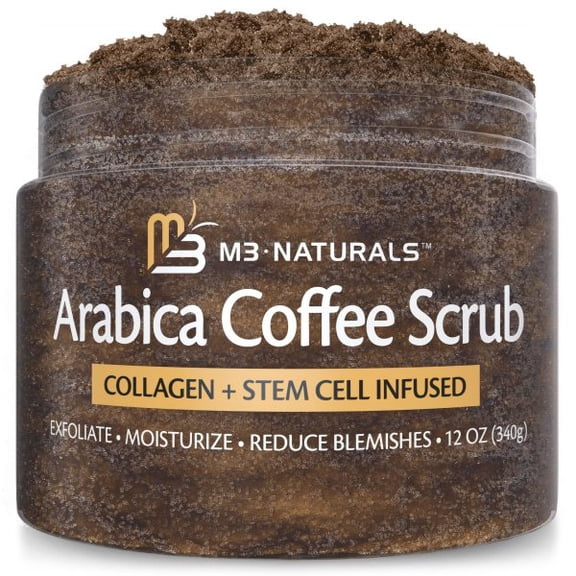 M3 Naturals Arabica Coffee Exfoliating Body Scrub with Collagen and Stem Cell, 12 oz