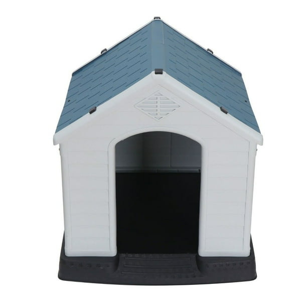 Indoor Outdoor 28" Plastic Dog House White with Blue Roof for Small to