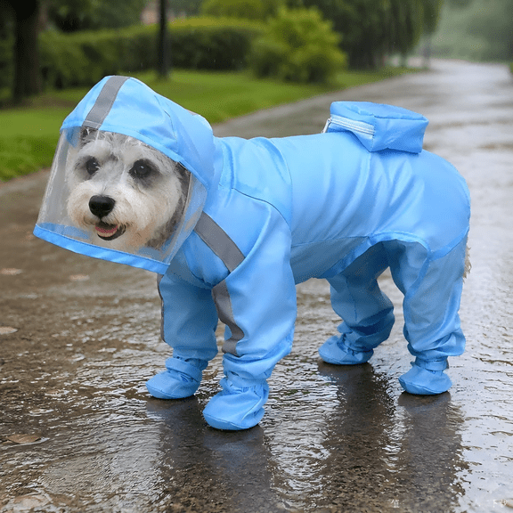 Full Coverage Pet Raincoat with Hood, Waterproof Overall for Dogs and Cats, Reflective Strips for Night Safety, Breathable Rain Suit for Small Medium Pets, Windproof Snow Wear, Size is L