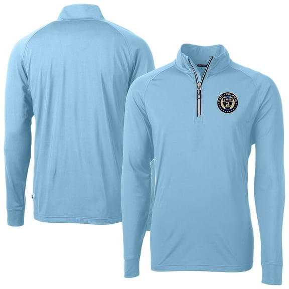 Men's-Cutter & Buck  Powder Blue Philadelphia Union Adapt Eco Knit Stretch Recycled Raglan Quarter-Zip Top