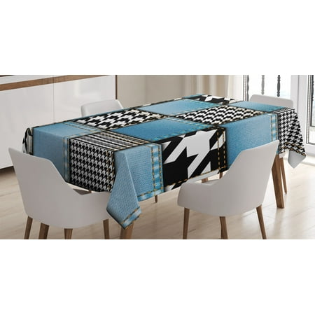 

Farmhouse Decor Tablecloth Digital Graphic with Denim Forms and Colored Minimalist Figures and Lines Print Rectangular Table Cover for Dining Room Kitchen 60 X 90 Inches Multi by Ambesonne