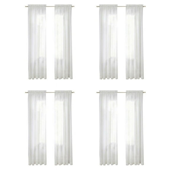 White Basic Rod Pocket Panel Sheer Curtains,130 x 230cm (8 Panels)