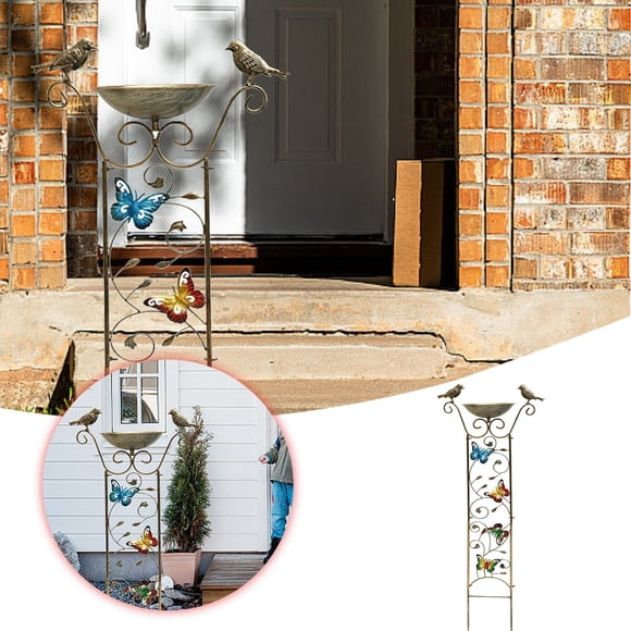 Vertical Bird Bath with Ground Stakes Hummingbird Pattern Design Ideal for Garden Patio and Winter Proof Water Feeder