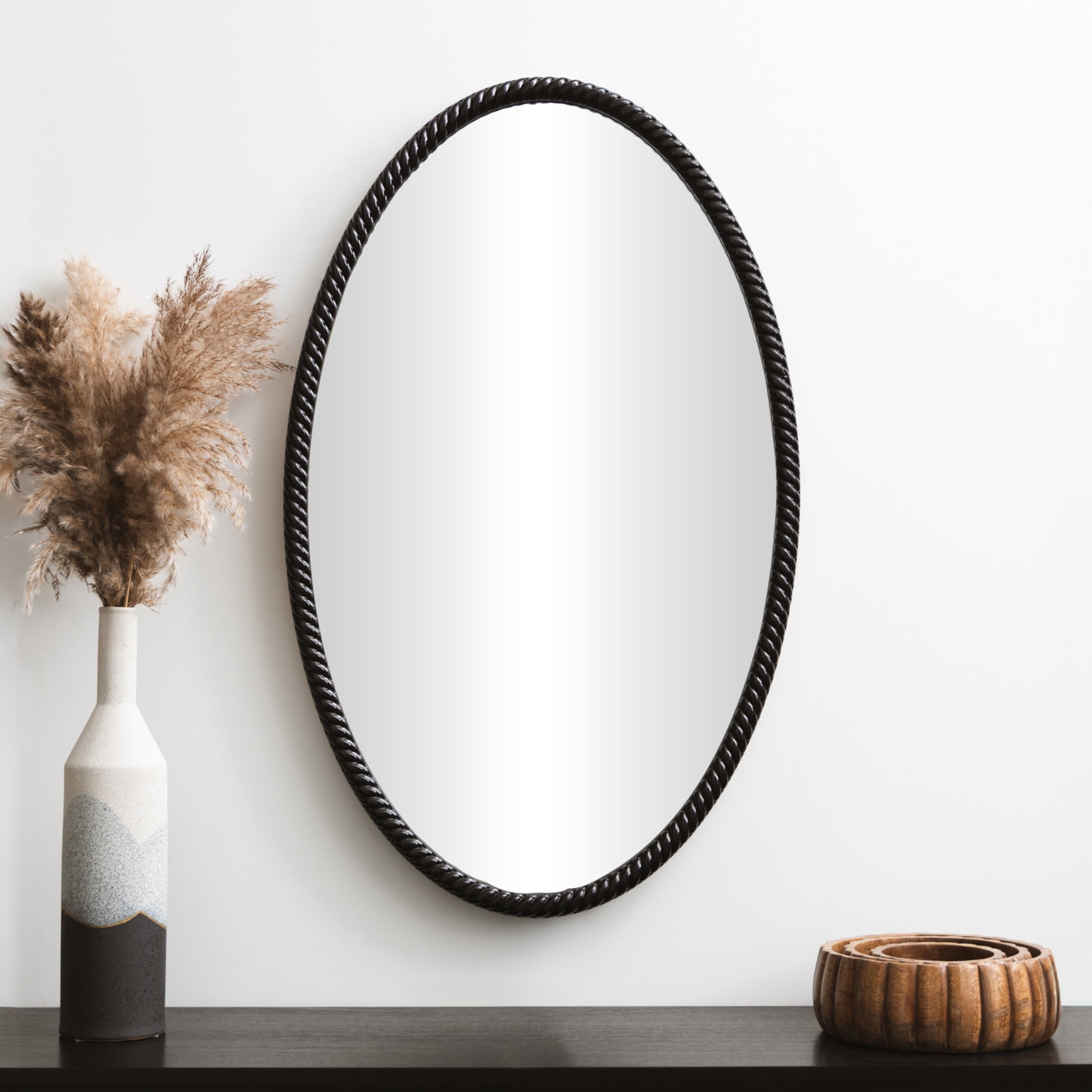 DecMode 22" x 36" Black Beaded Wall Mirror