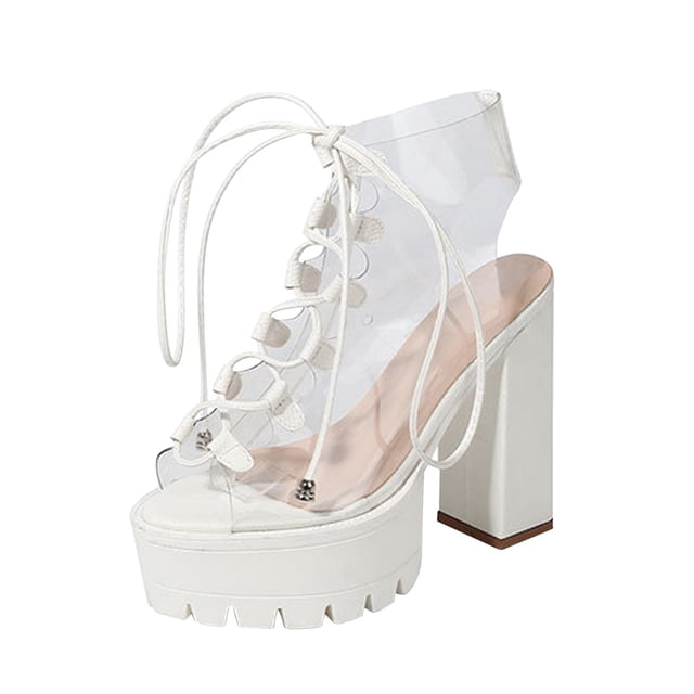 Chaussures pour Femmes Couleurs Bonbon Mode Décontractée Transparente Lacets Hauts Talons Bottines