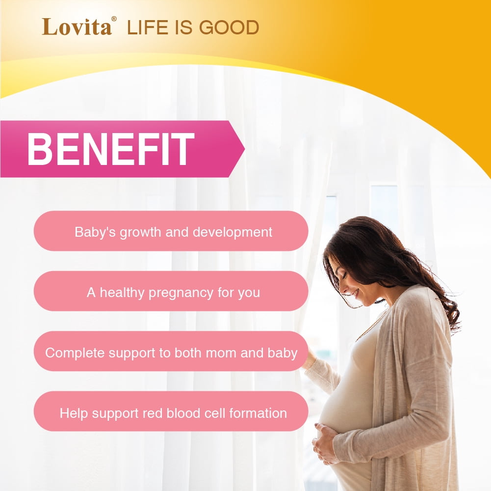 LOVITA Prenatal Multivitamins w/ Folic Acid & Iron, comprehensive support to mom and baby, 180 Vegan Tablets (Pack of 3)