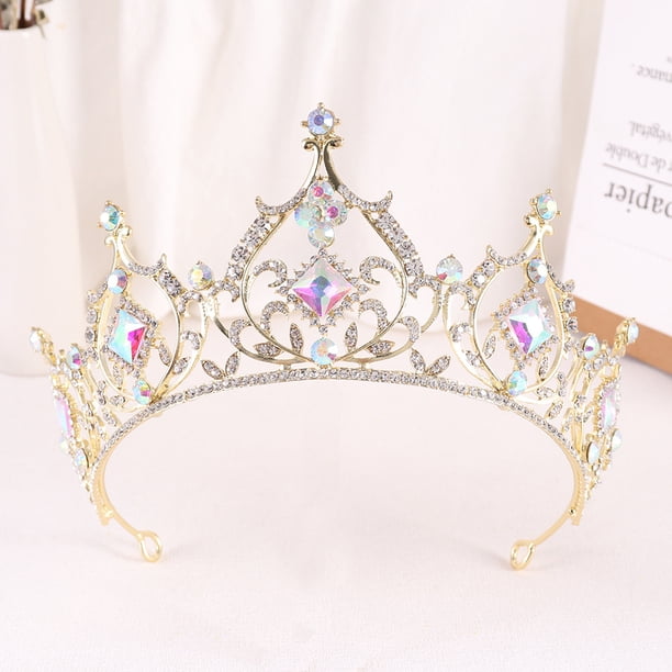 Zhuge Tiara de boda para novia, diadema de princesa, corona nupcial, joyería para el cabello con diamantes de imitación de cristal, decoración para novia, cumpleaños, graduación, boda (AB)