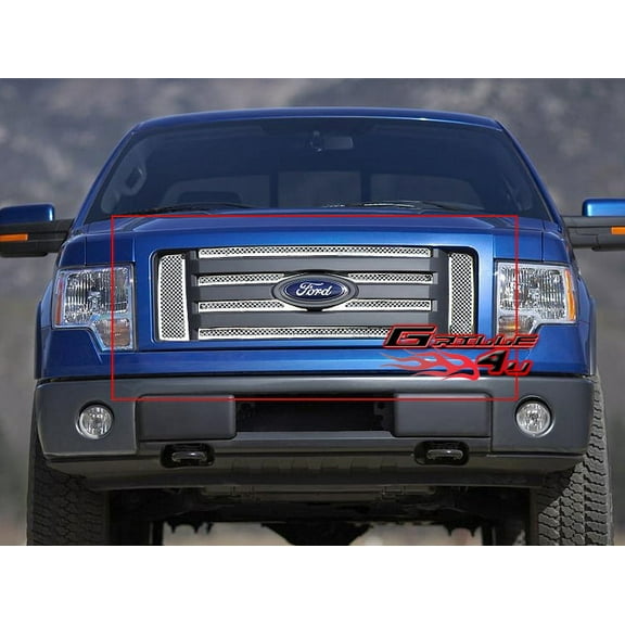 APS Compatible with Ford F-150 2009-2012 XL XLT STX Main Upper Stainless Steel Chrome Mesh Front Grill Grille Insert F76606T