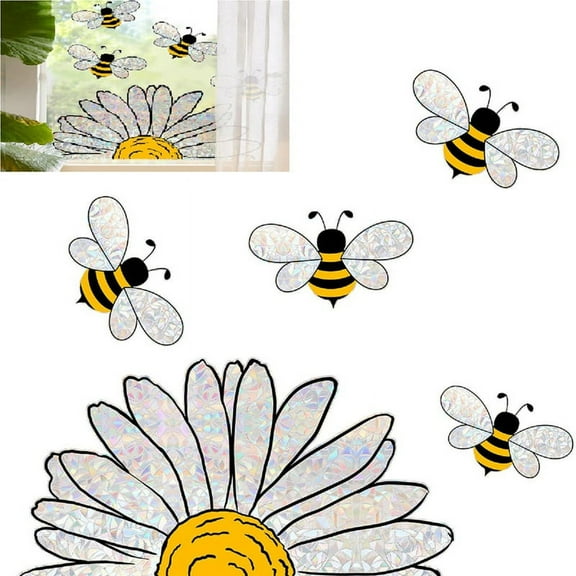 Adorable Bees Style Glass Sticker, Bee Window Decals- Sunflower Stained Stickers, Decals