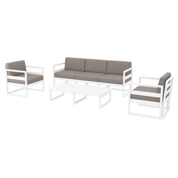 4 Piece White Outdoor Patio Lounge Set with Taupe Sunbrella Cushion 78.75"