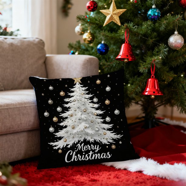 Juego de 2 fundas de cojín navideñas | Fundas decorativas para cojines de sofá y sala de estar | Fundas de cojín cuadradas de poliéster de 45x45 cm con cremallera oculta