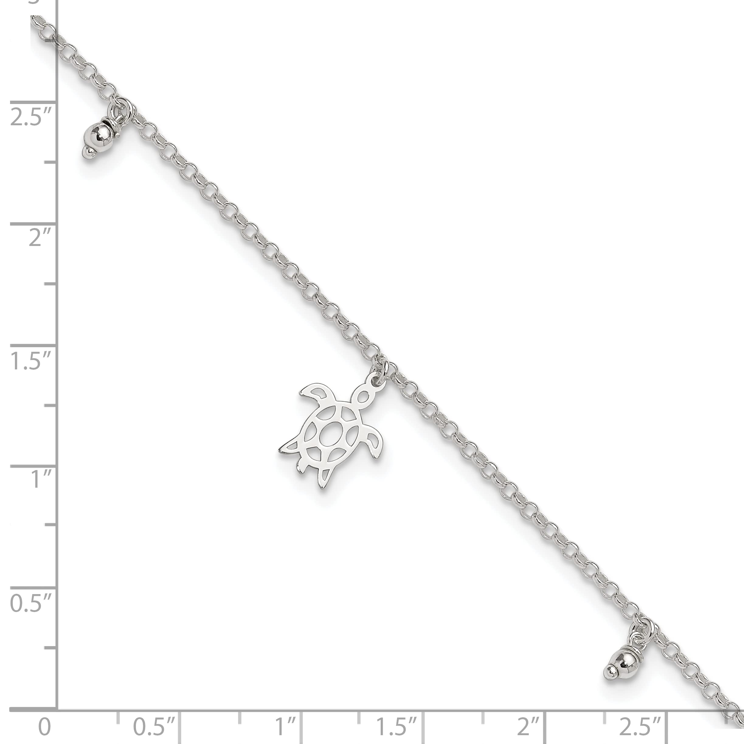 Sterling Silver Turtle & Dangle Beads with 1in Extender Anklet
