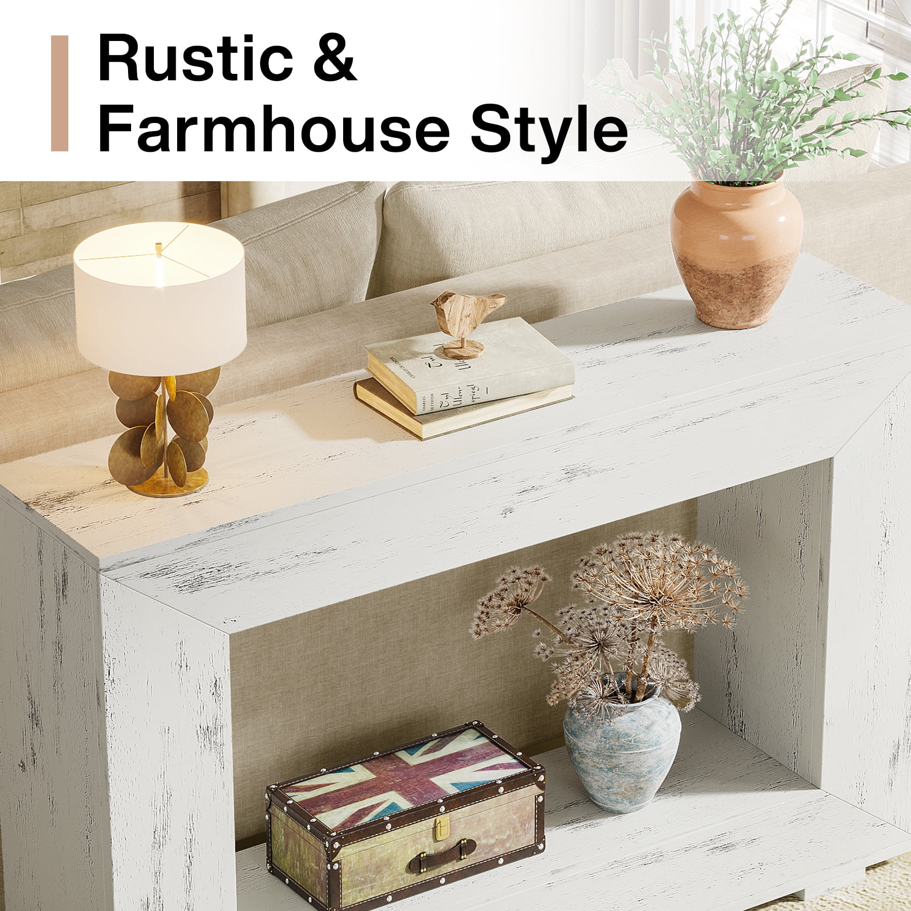 Tribesigns 47-Inch Console Table, Farmhouse Entryway Console Table with Storage, Industrial White Accent Table for Living Room, Entrance