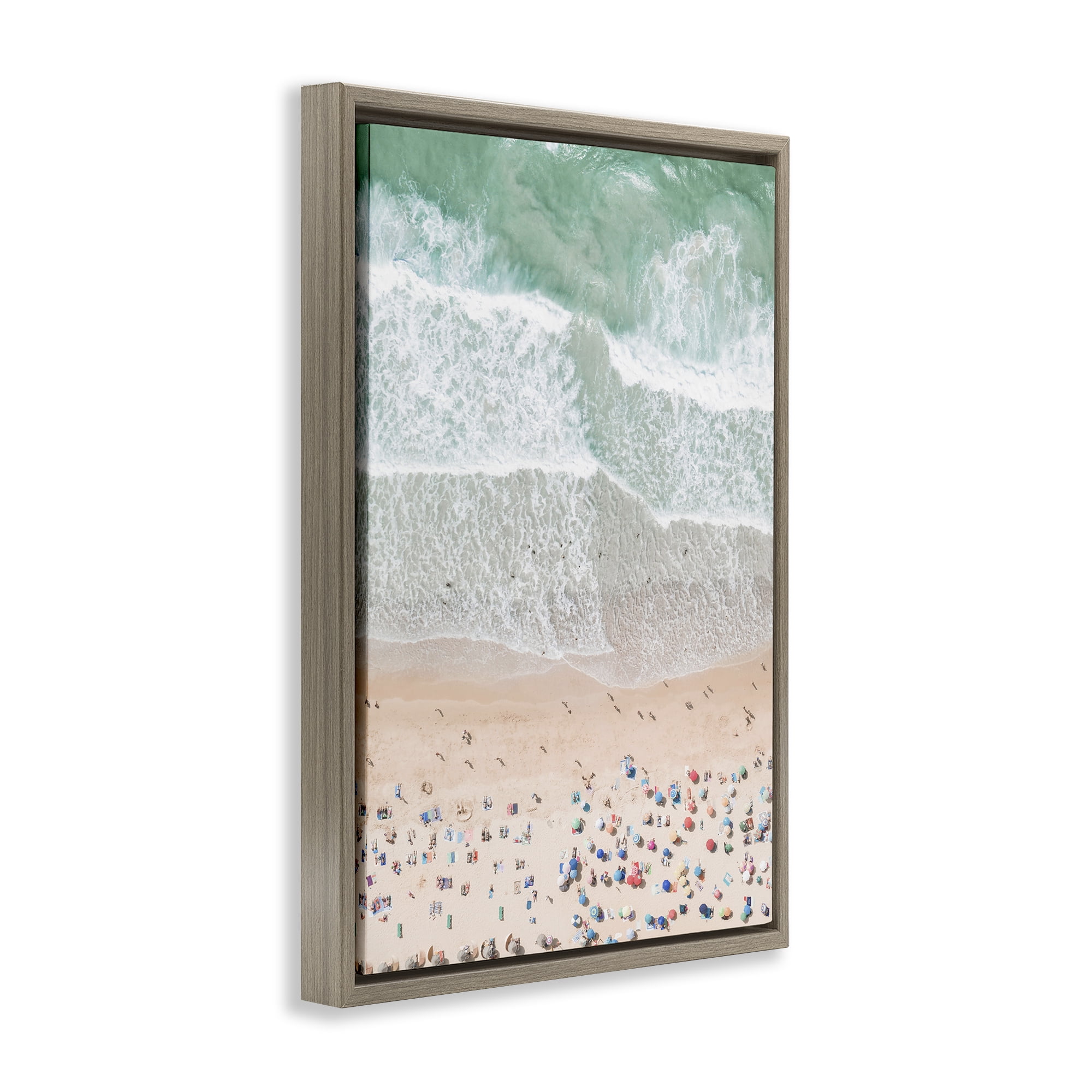 Stupell Industries Aerial Beachgoers View Nautical & Beach Painting Brown Floater Framed Canvas Art Print Wall Art, 21 x 31